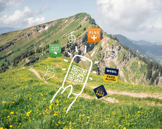 Icons Allgäu-Walser-Pass vor Bergpanorama im Frühling