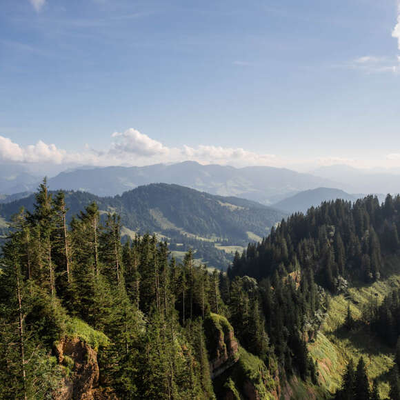 Bergpanorama der Nagelfluhkette und Allgäuer Alpen