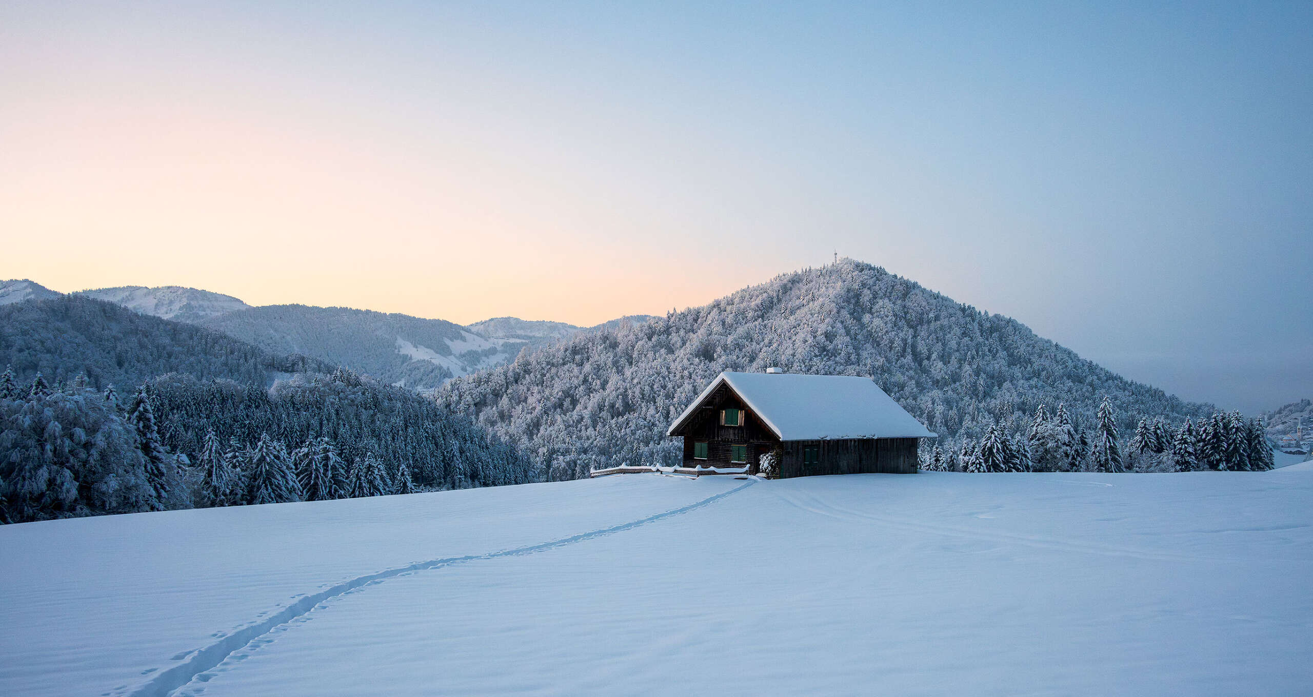 Winterlandschaft zur blauen Stunde Winterlandschaft zur blauen Stunde in der verschneiten Natur von Oberstaufen