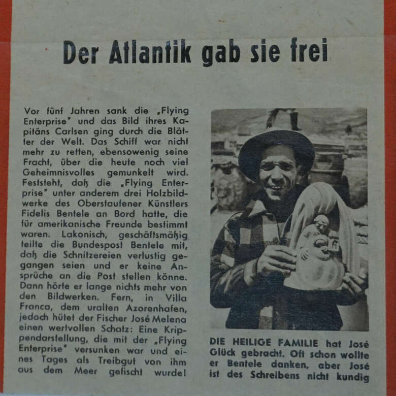 Ein Zeitungsartikel von 1958 gibt den Fund einer Bentele-Krippe bekannt.