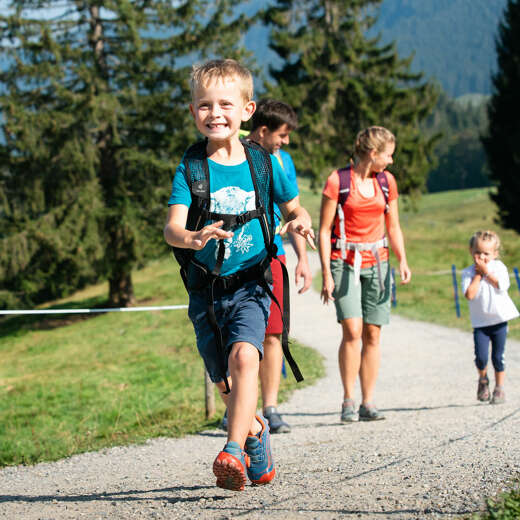 Familienwandern auf den Wanderwegen am Hündle bei Oberstaufen.