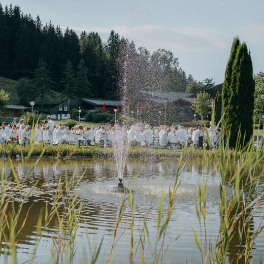 Wasserspiele beim Picknick in Weiß in Oberstaufen