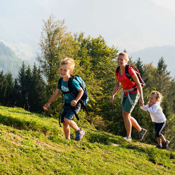 Wandern mit der ganzen Familie am Hündle bei Oberstaufen im Allgäu.