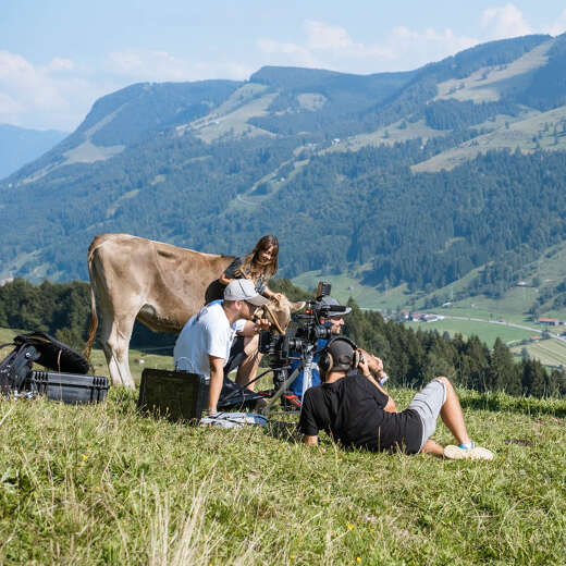 Filmteam in den Bergen von Oberstaufen