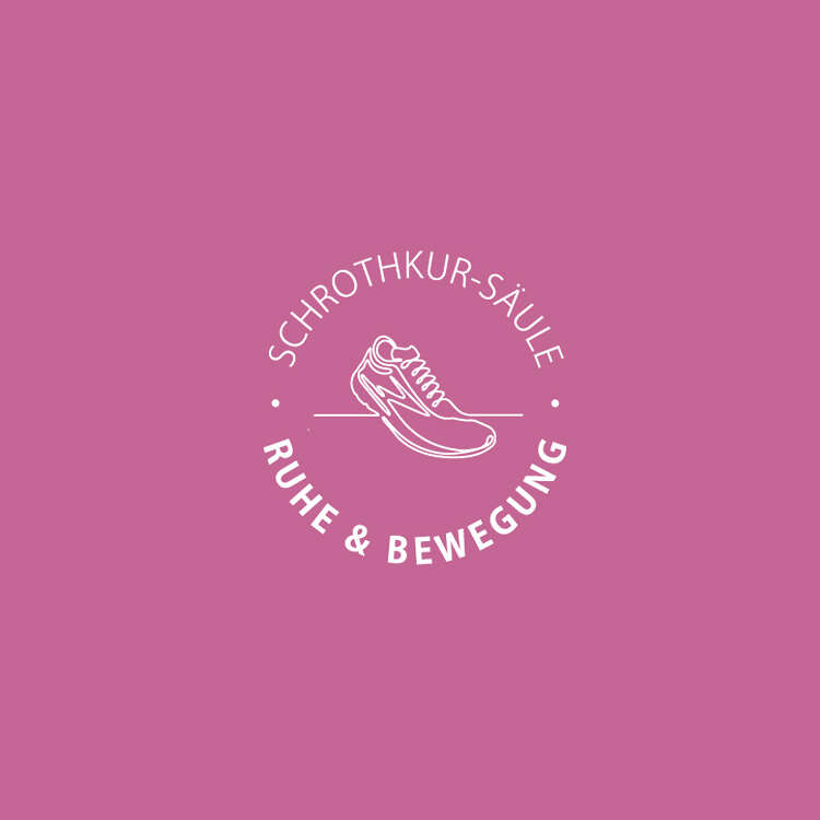 Logo der Schrothkur-Säule Ruhe & Bewegung auf rosa Fläche