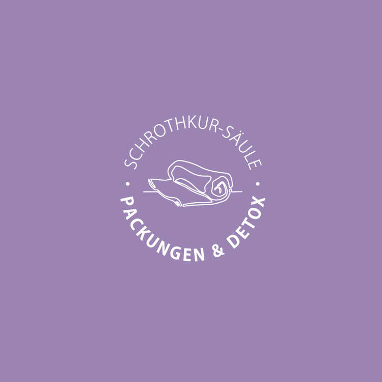 Logo der Schrothkursäule Packungen und Detox auf lila Hintergrund
