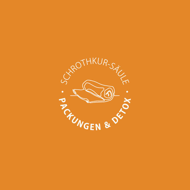 Icon der Schroth-Säule Packungen und Detox auf orangenem Hintergrund