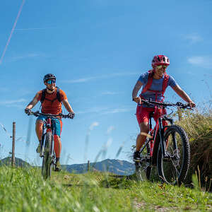 E-Bike-Tour in der grünen Natur mit Ausblick auf Oberstaufen