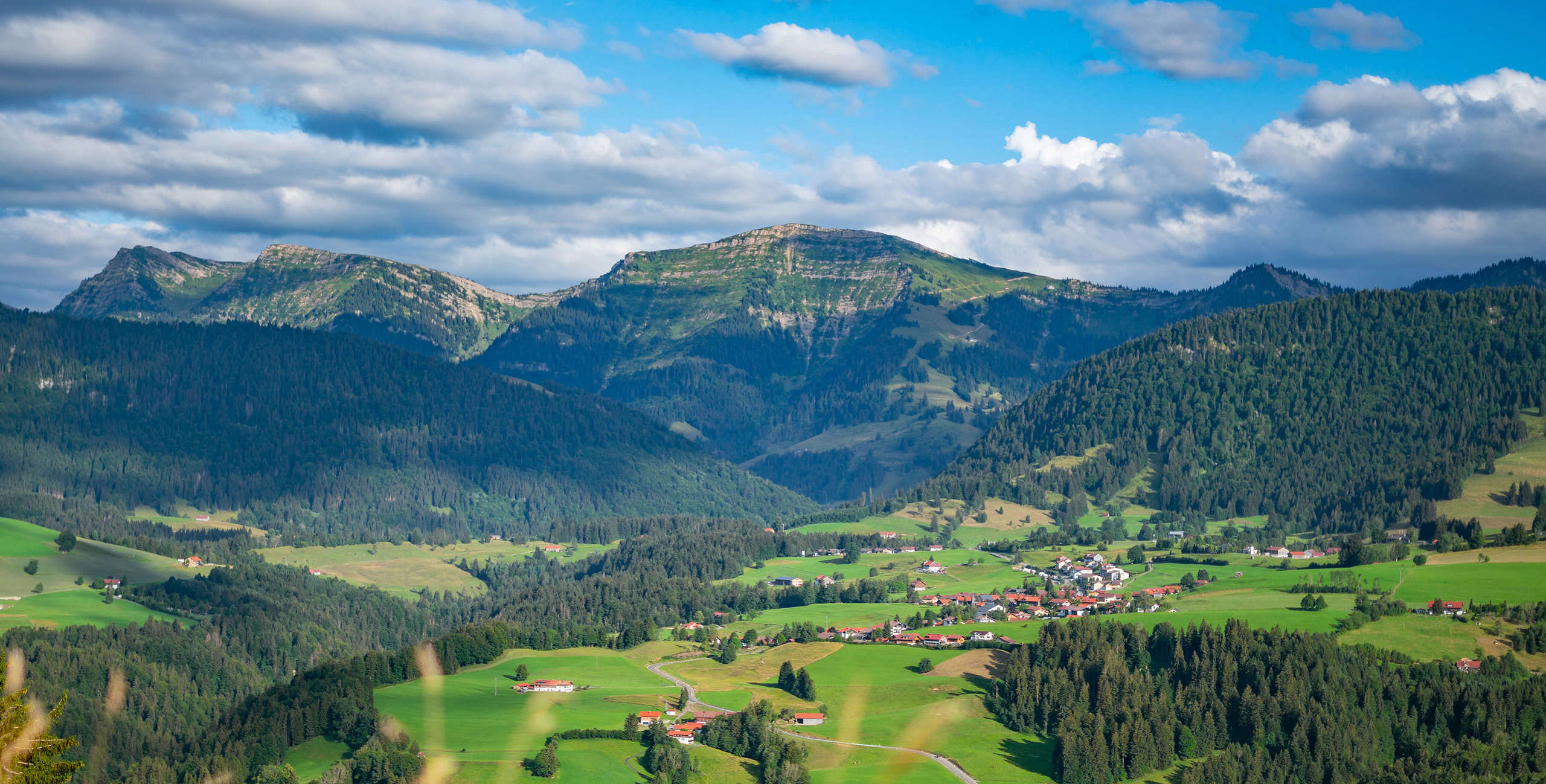 Steibis Panorama Ausblick auf Steibis und den Hochgrat im Sommer