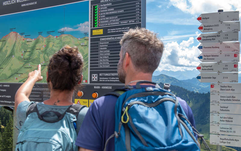 Wanderer an der Wandertafel am Hochgrat.