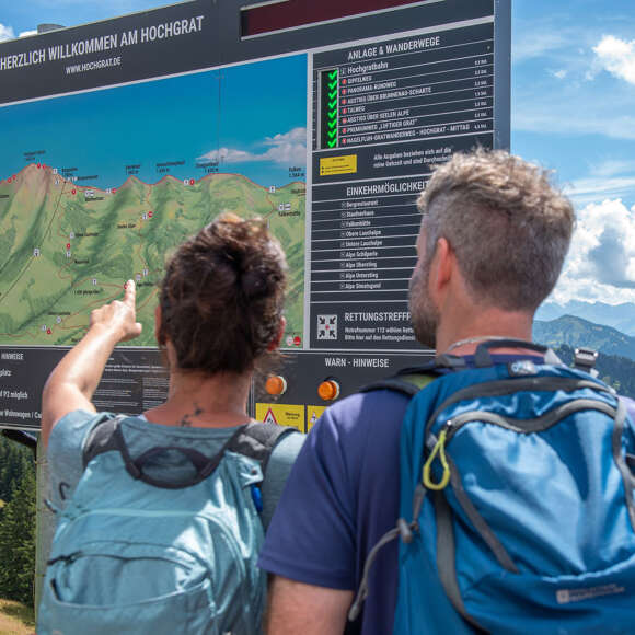 Wanderer an der Wandertafel am Hochgrat.