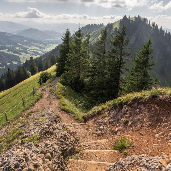 Wanderweg zum Hochgratgipfel mit Ausblick auf die Allgäuer Alpen